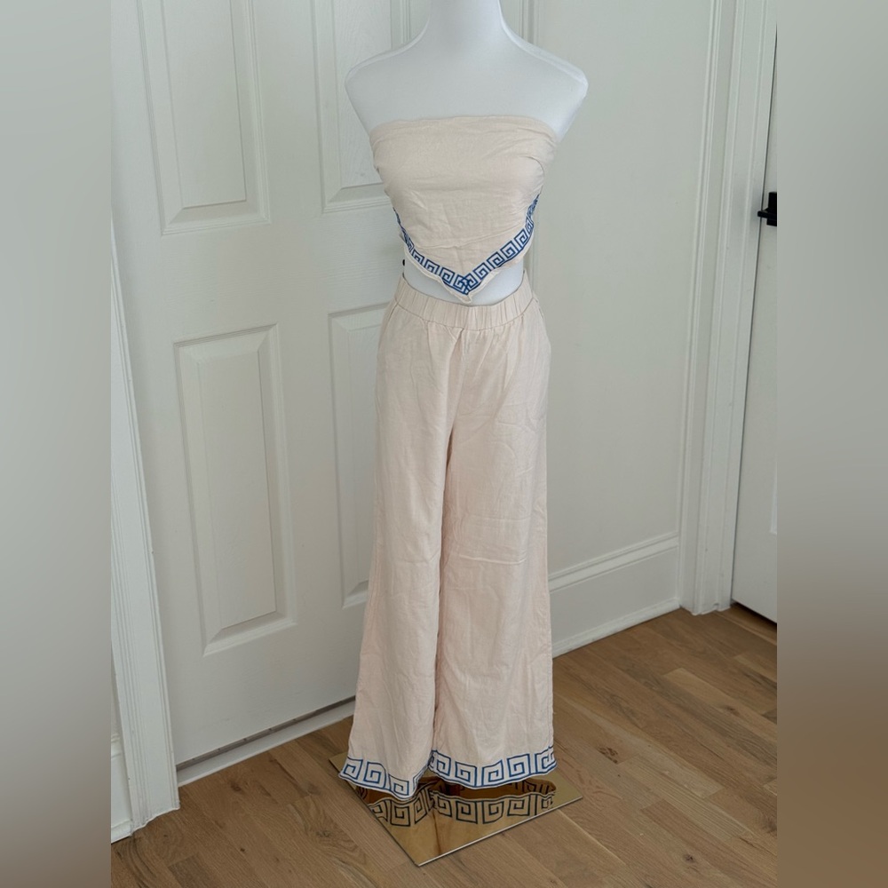 Cream and Blue Strapless 2 piece set